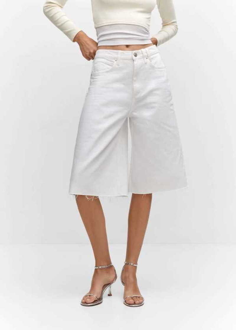 Mango Denim Bermuda Shorts With Frayed Hem | MNG-23813