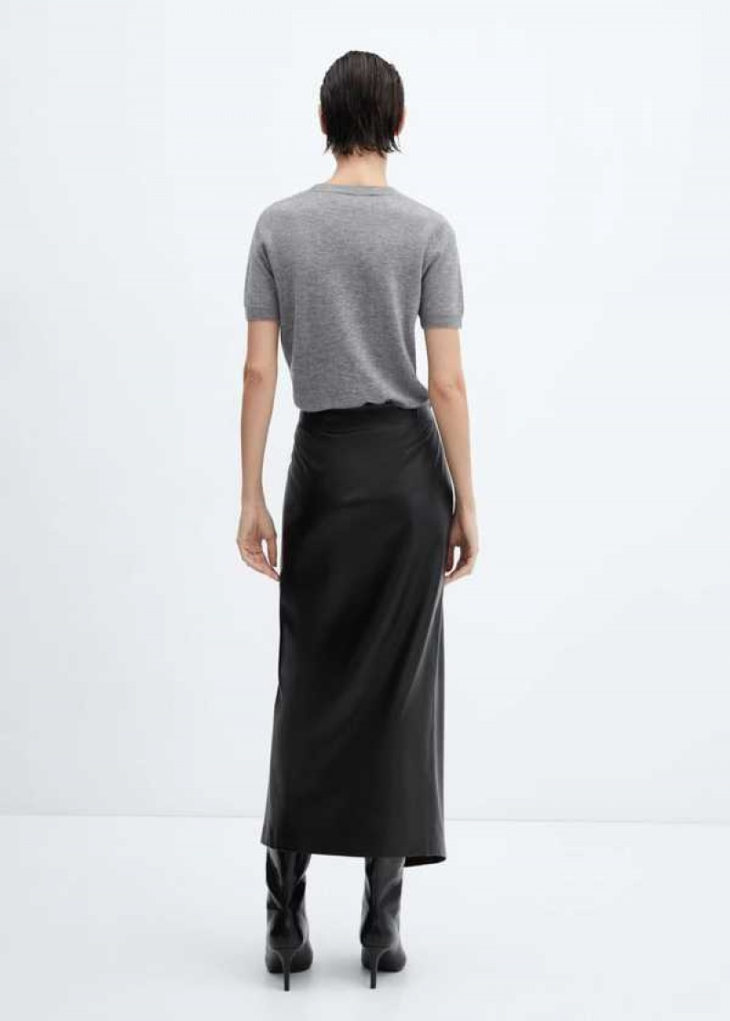 Mango Draped Læder-effect Midi-skirt | MNG-24207