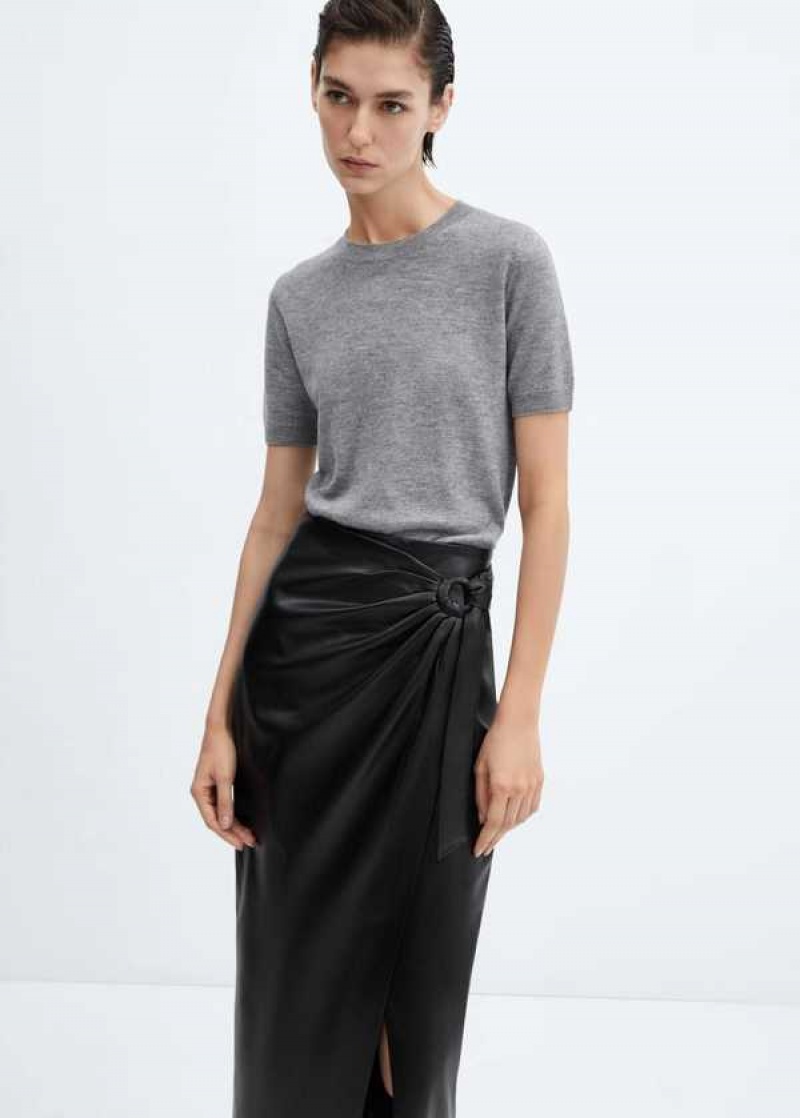 Mango Draped Læder-effect Midi-skirt | MNG-24207