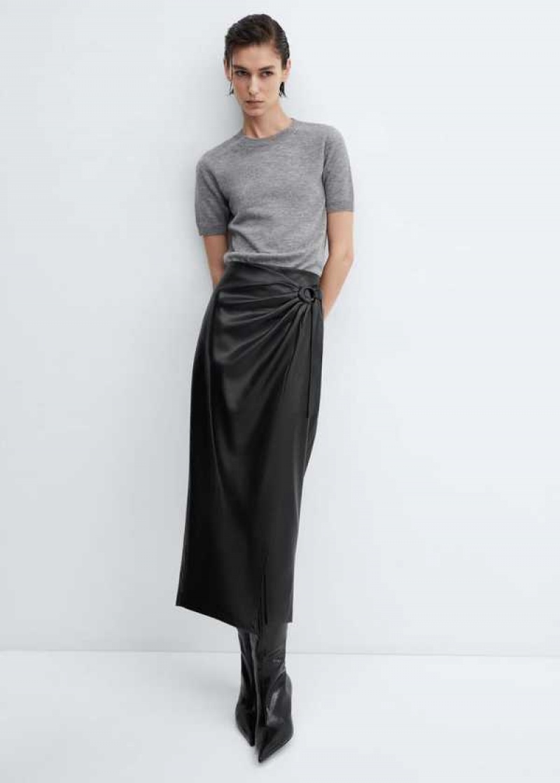 Mango Draped Læder-effect Midi-skirt | MNG-24207