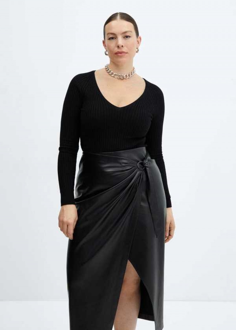 Mango Draped Læder-effect Midi-skirt | MNG-24207