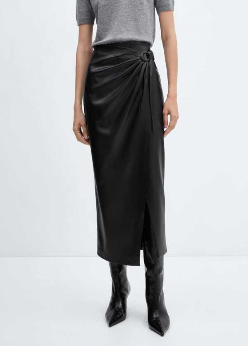 Mango Draped Læder-effect Midi-skirt | MNG-24207