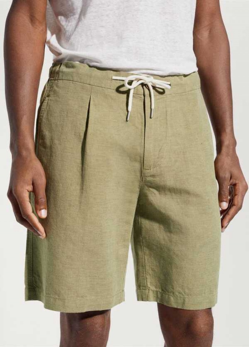 Mango Drawstring Linen Bermuda Shorts | MNG-22476