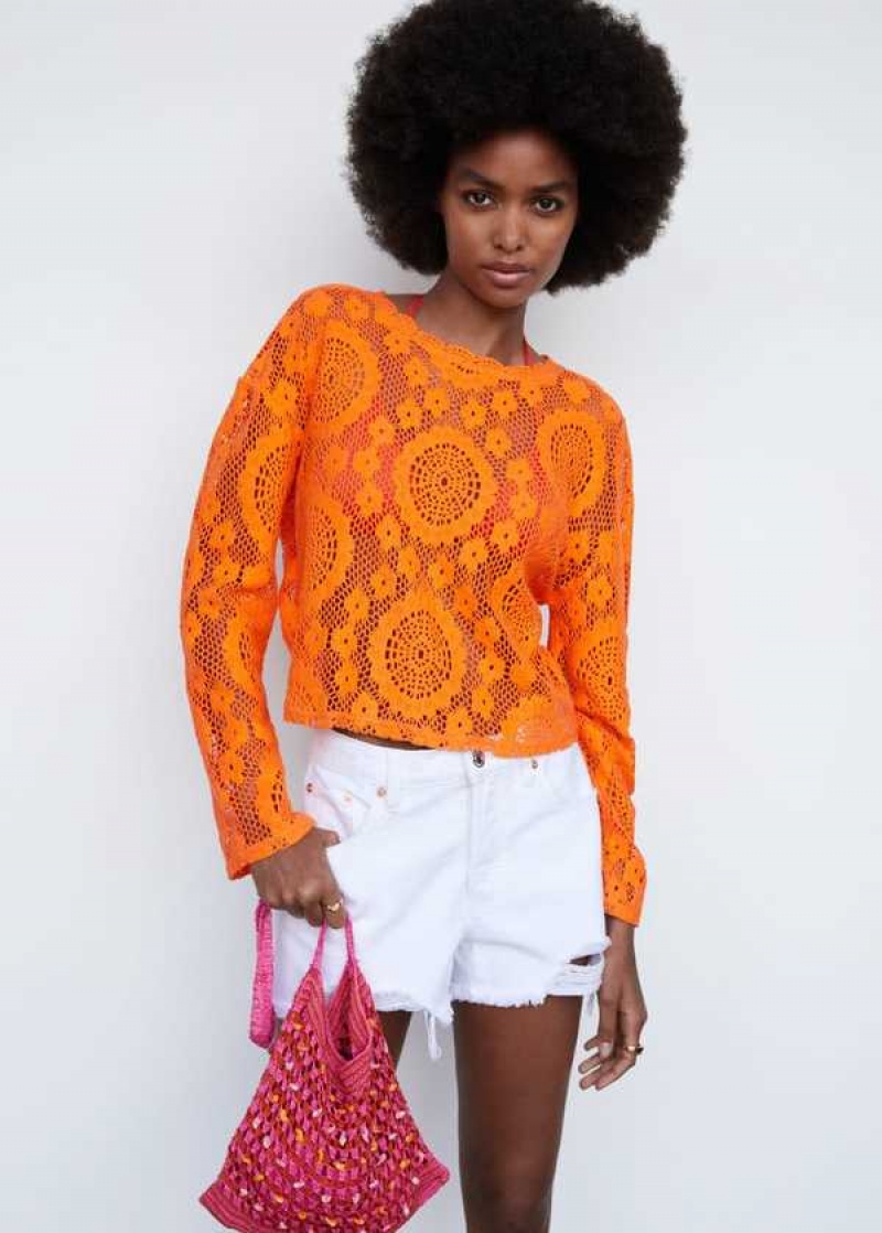 Mango Embroidered Openwork T-shirt | MNG-25036