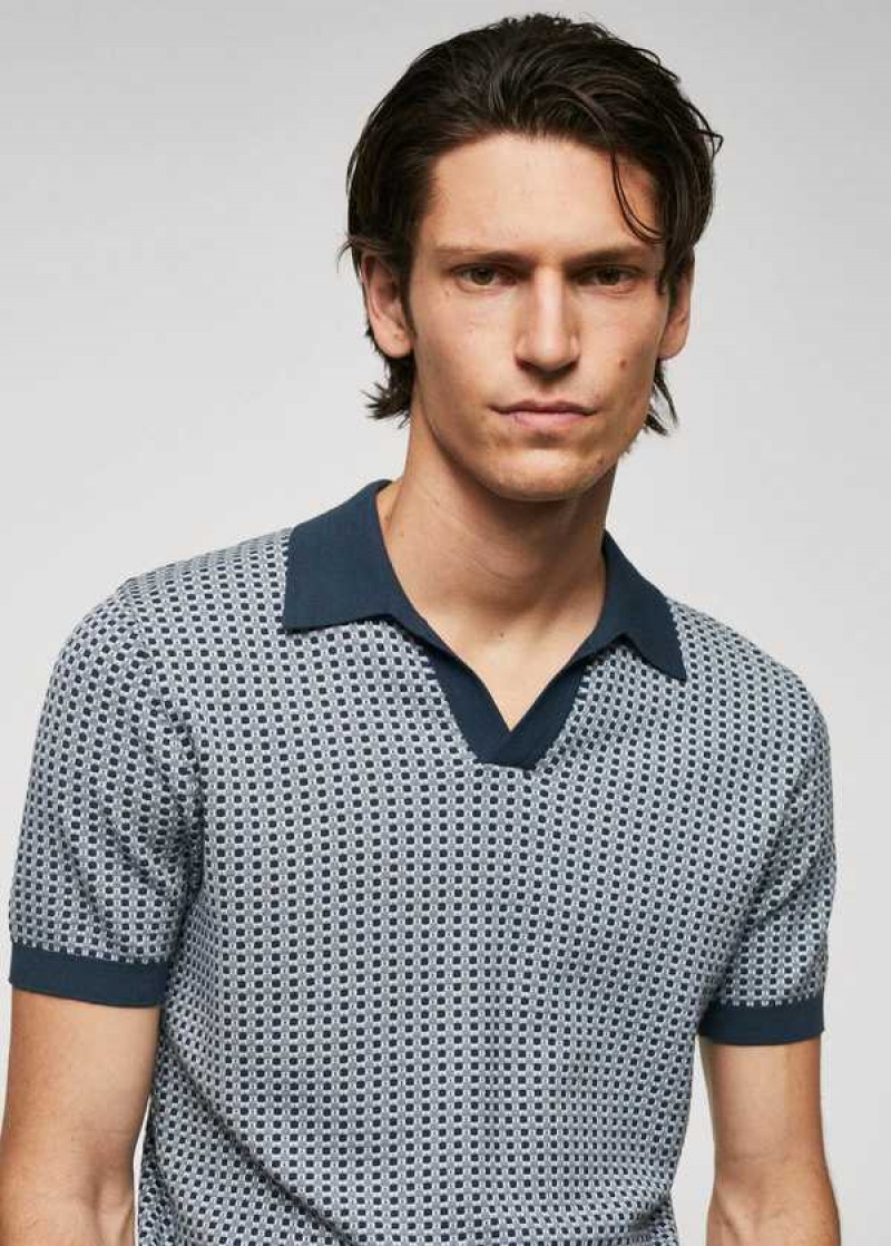 Mango Fine-knit Polo Shirt With Geometric Structure | MNG-21527