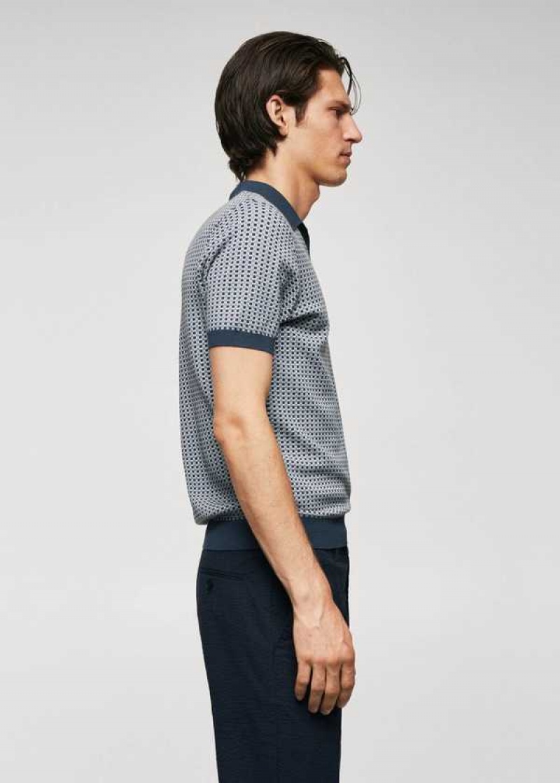 Mango Fine-knit Polo Shirt With Geometric Structure | MNG-21527