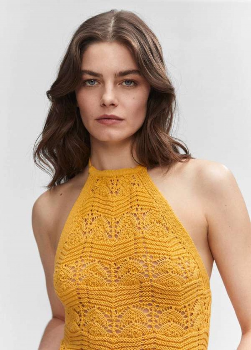 Mango Halter Neck Crochet Top | MNG-24742