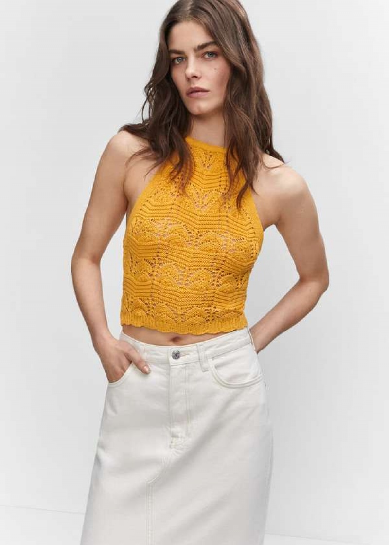 Mango Halter Neck Crochet Top | MNG-24742