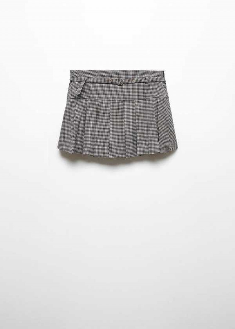 Mango Houndstooth Belt Miniskirt | MNG-24058