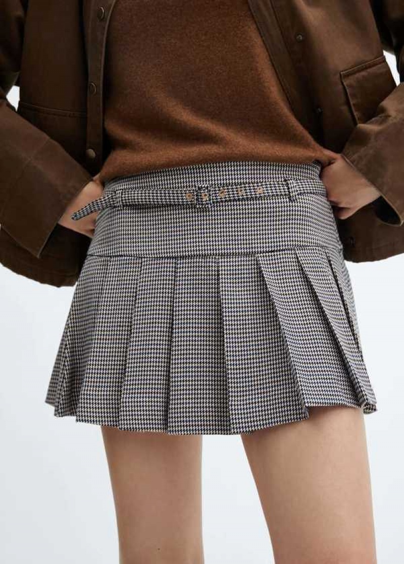 Mango Houndstooth Belt Miniskirt | MNG-24058