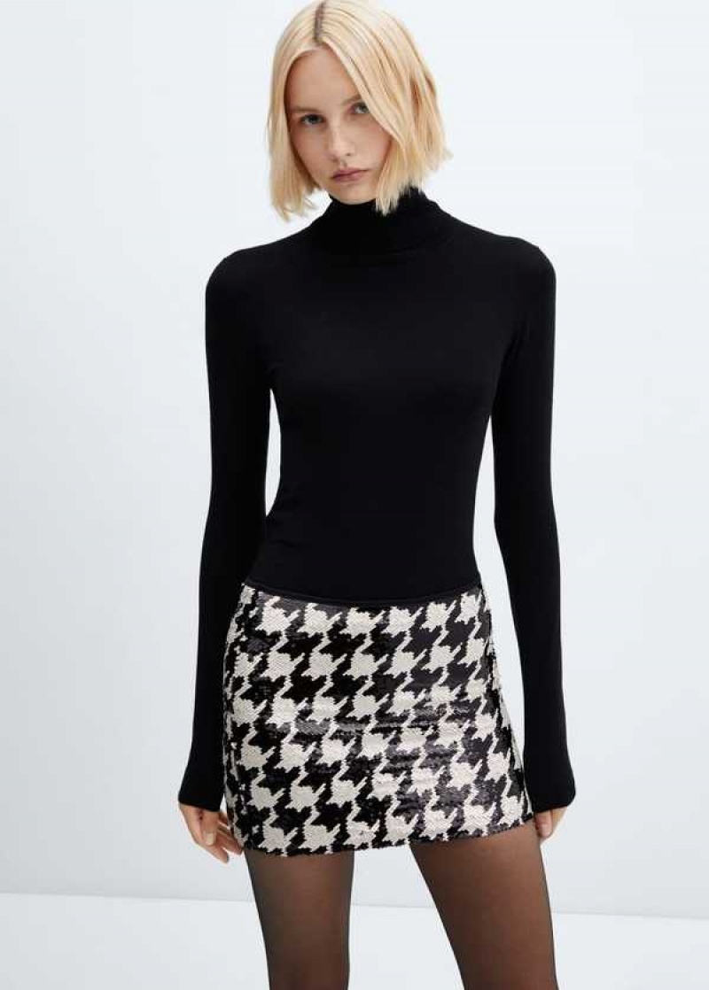 Mango Houndstooth Sequined Skirt | MNG-24022