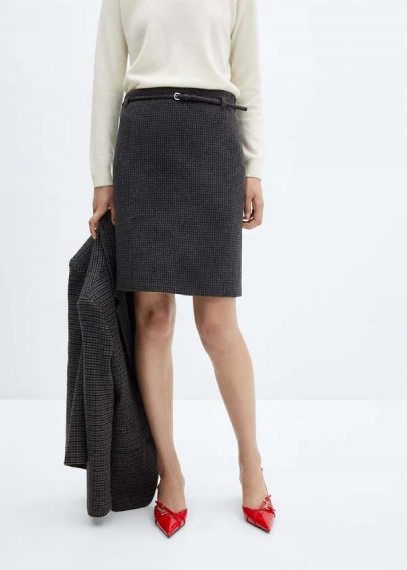 Mango Houndstooth Skirt With Belt | MNG-24028