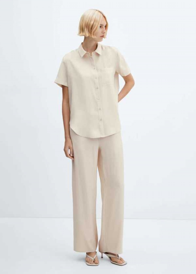 Mango Krátké Sleeve Linen-blend Shirt | MNG-25397