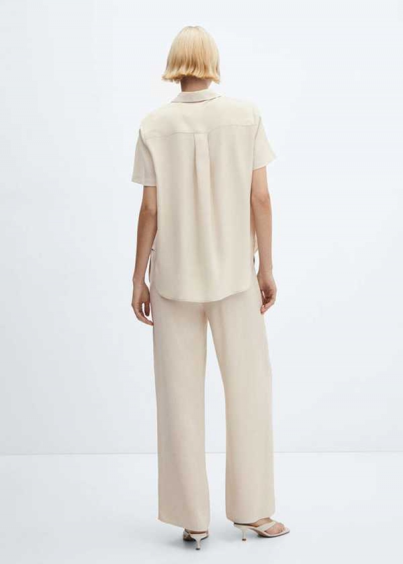 Mango Krátké Sleeve Linen-blend Shirt | MNG-25397