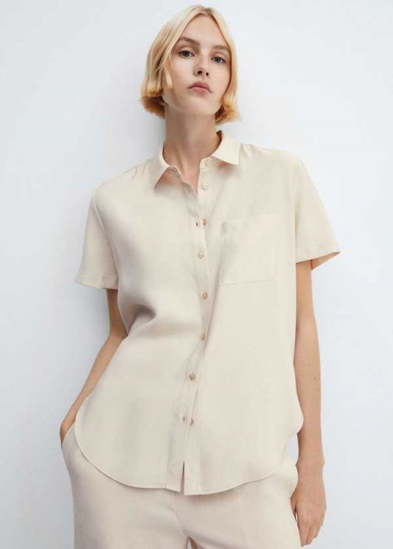 Mango Krátké Sleeve Linen-blend Shirt | MNG-25397