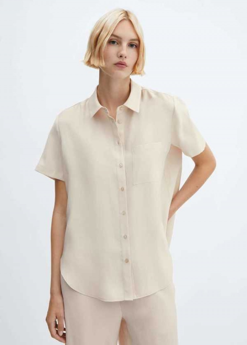 Mango Krátké Sleeve Linen-blend Shirt | MNG-25397