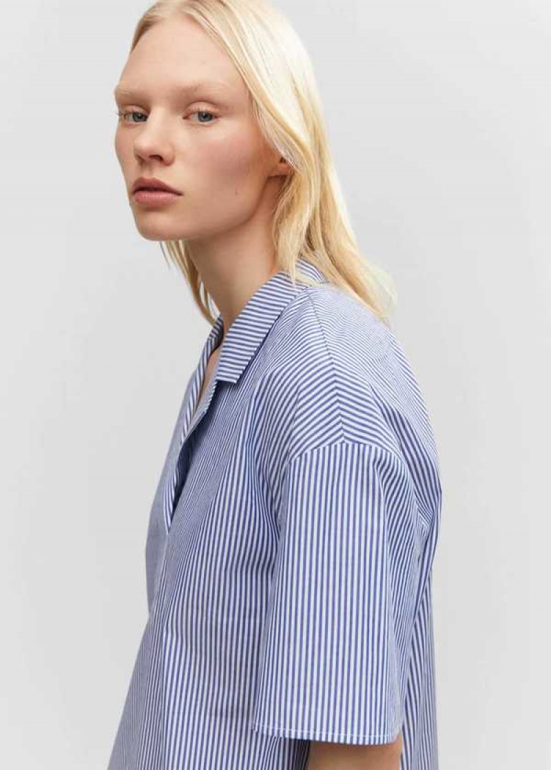 Mango Krátké Sleeve Pruhovaný Shirt | MNG-25263