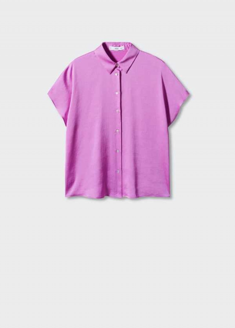 Mango Krátké-sleeve Button-down Shirt | MNG-25305