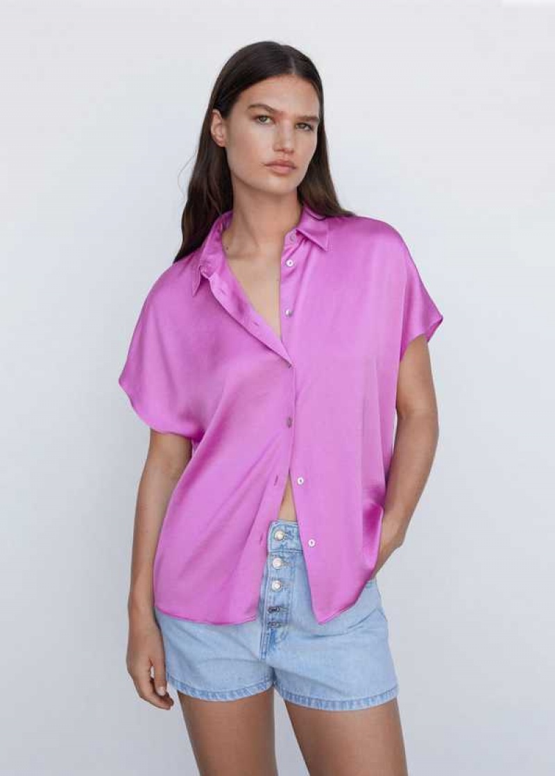 Mango Krátké-sleeve Button-down Shirt | MNG-25305