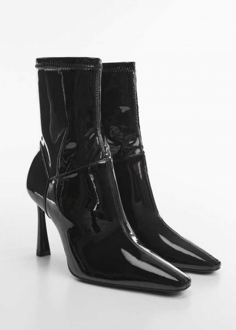 Mango Lakovaná Læder-effect Podpatku Ankle Boots | MNG-23384