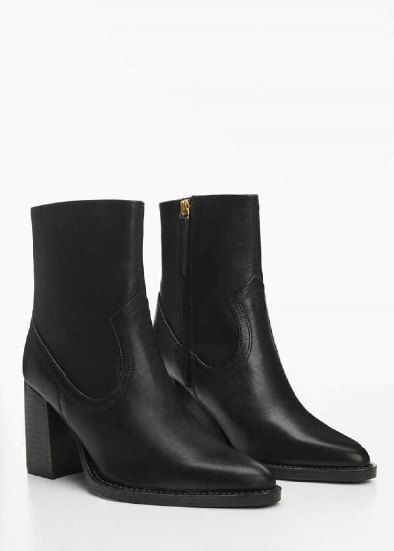 Mango Læder Ankle Boots With Block Heel | MNG-23568