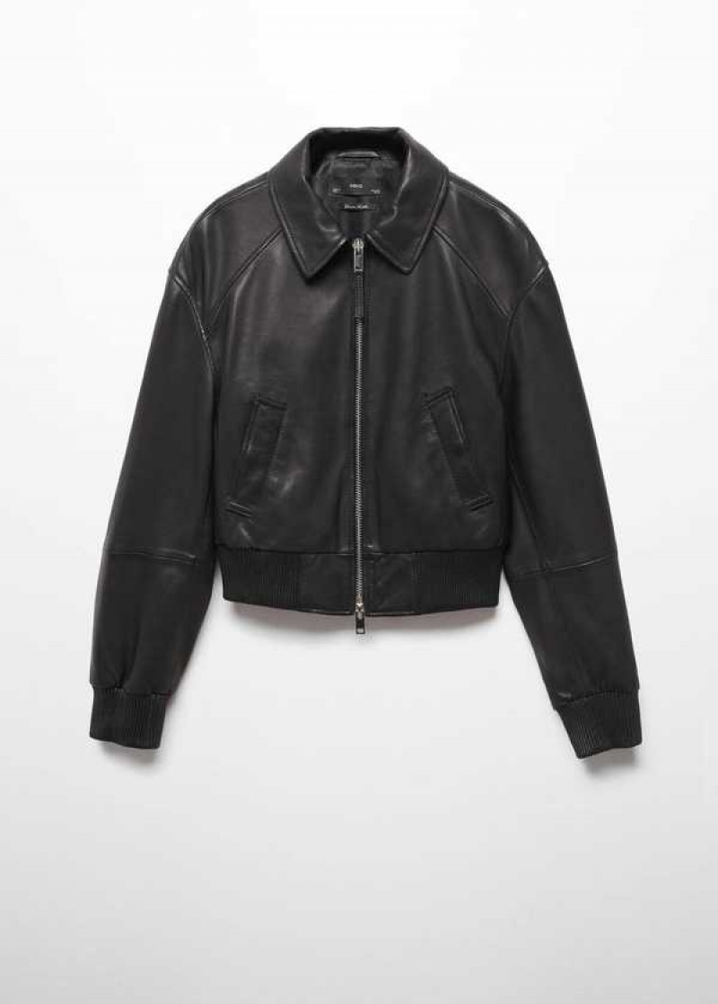 Mango Læder Aviator Bomber Jacket | MNG-25170