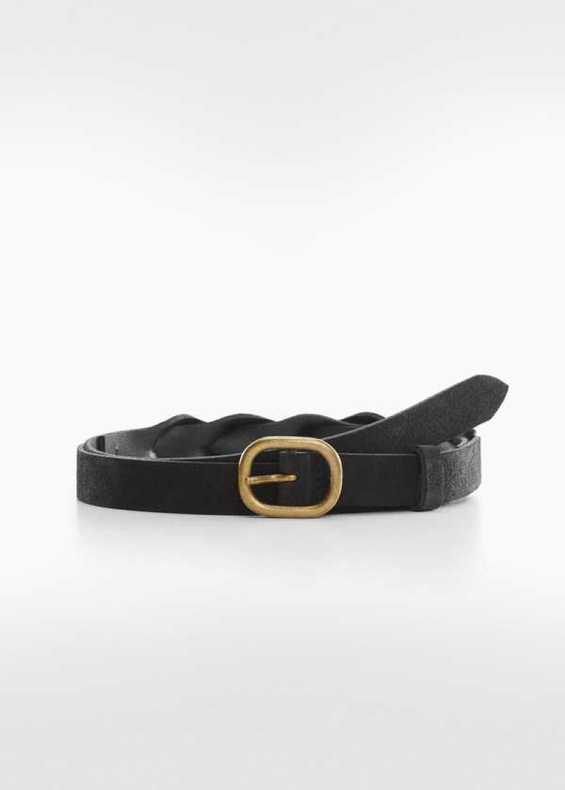 Mango Læder Belt With Worn Přezkou | MNG-22967