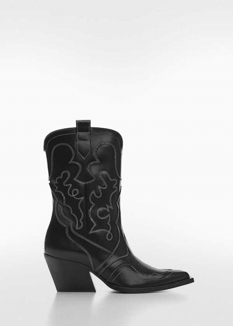 Mango Læder Cowboy Ankle Boots With Seams | MNG-23495