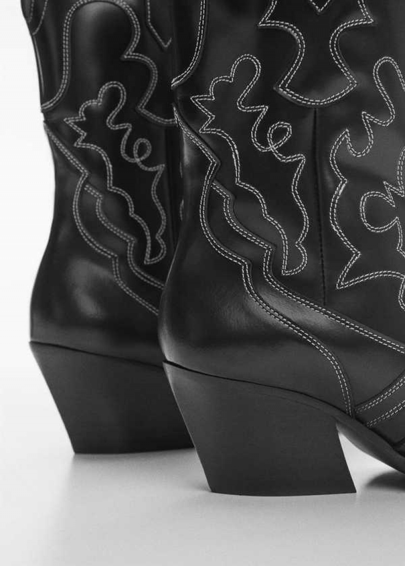 Mango Læder Cowboy Ankle Boots With Seams | MNG-23495