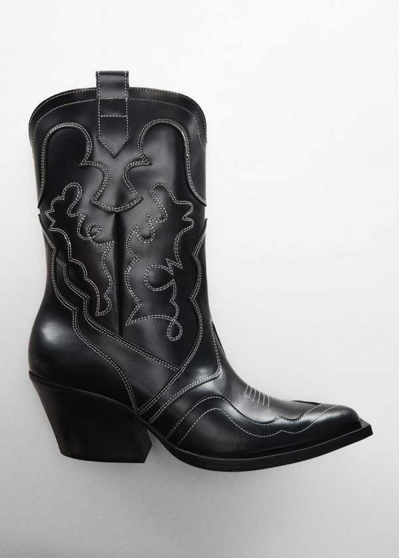 Mango Læder Cowboy Ankle Boots With Seams | MNG-23495