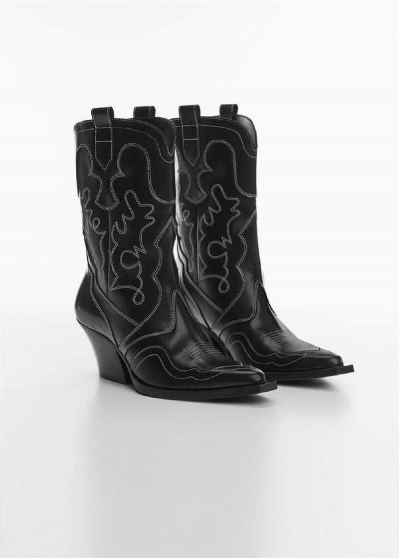 Mango Læder Cowboy Ankle Boots With Seams | MNG-23495