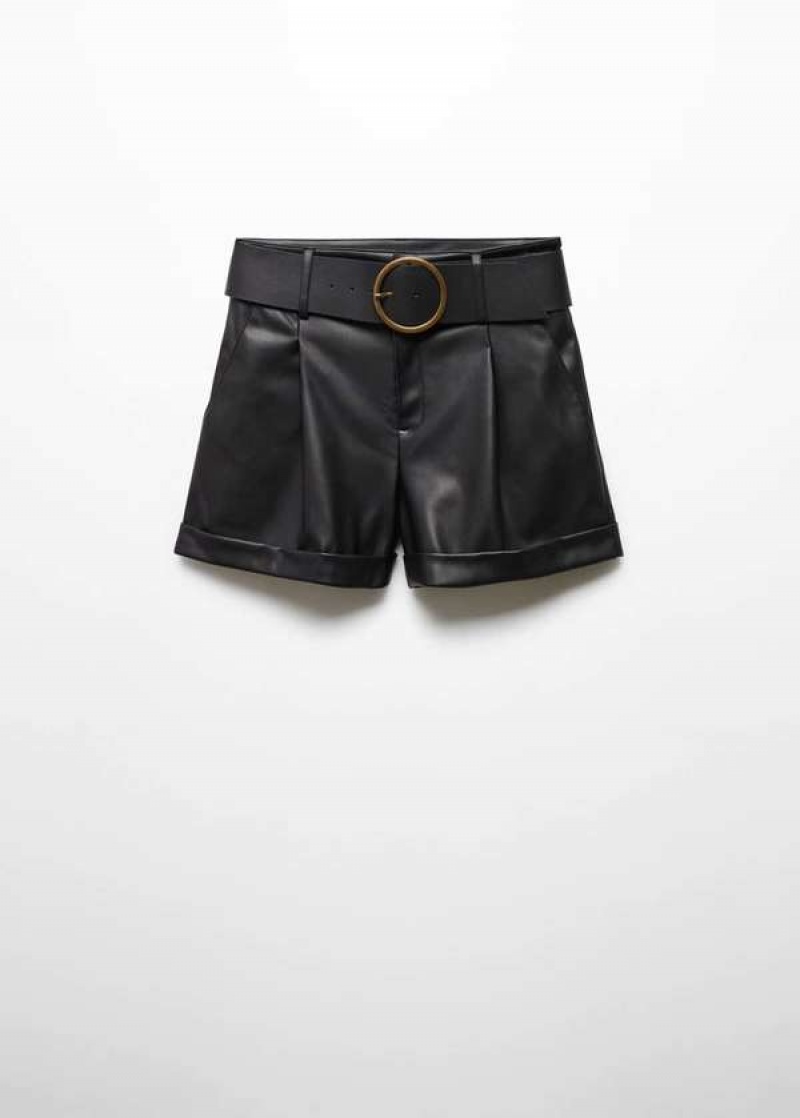 Mango Læder Effect Belt Shorts | MNG-24630