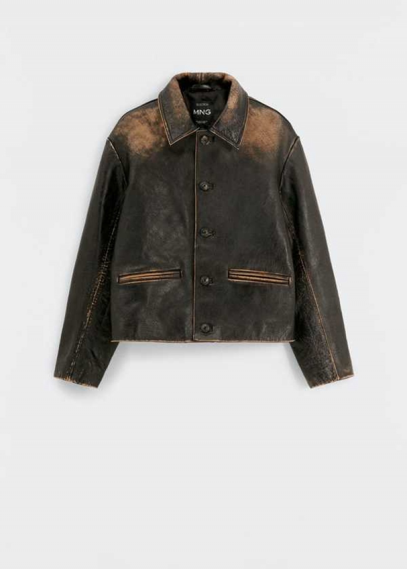 Mango Læder Jacket With Worn Effect | MNG-25161