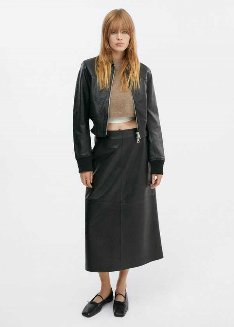 Mango Læder Midi Skirt | MNG-24020