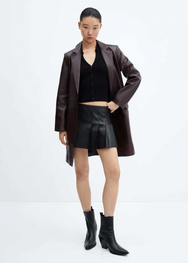 Mango Læder-effect Plisovaný Mini-skirt | MNG-24013