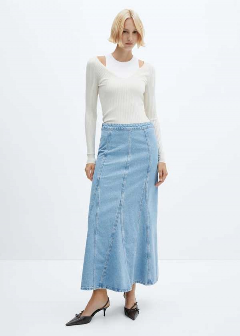 Mango Long Denim Skirt With Seams | MNG-24046