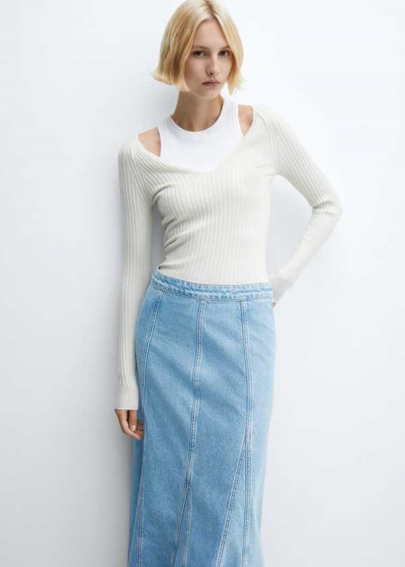 Mango Long Denim Skirt With Seams | MNG-24046