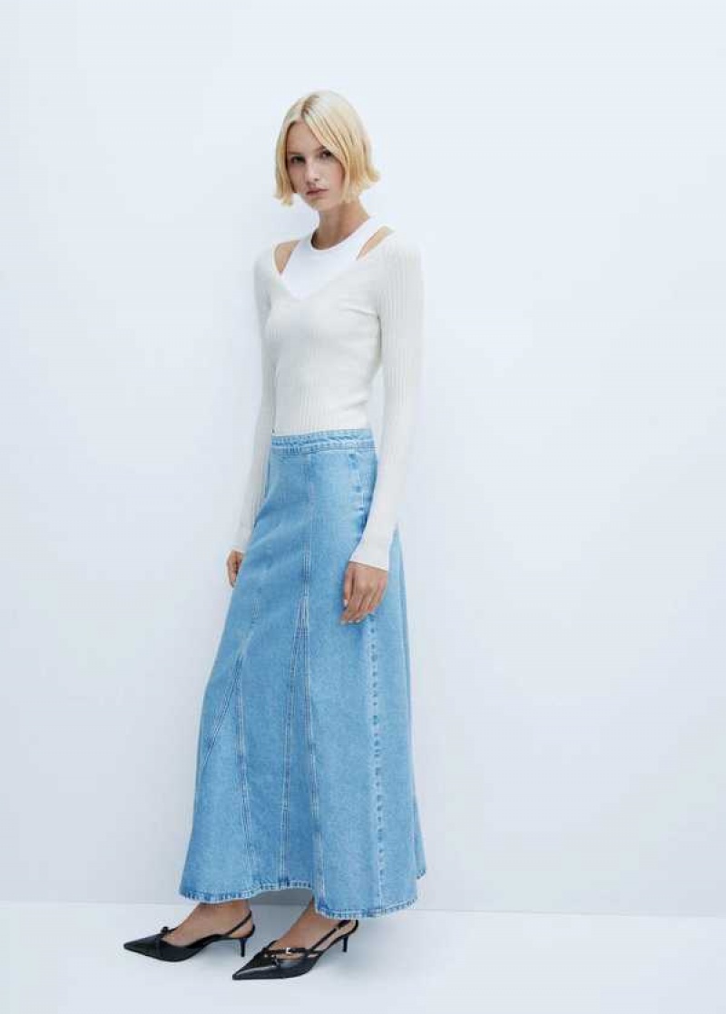 Mango Long Denim Skirt With Seams | MNG-24046