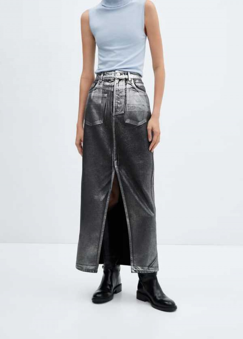 Mango Long Foil Denim Skirt | MNG-24104