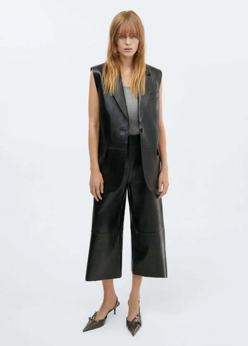 Mango Long Læder Vest | MNG-25176