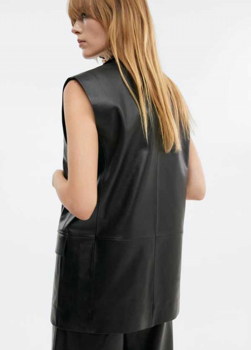 Mango Long Læder Vest | MNG-25176