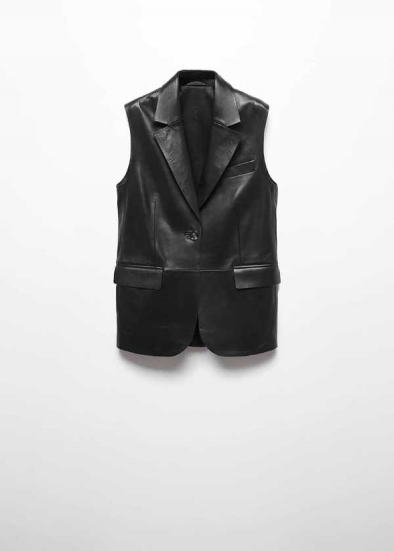 Mango Long Læder Vest | MNG-25176