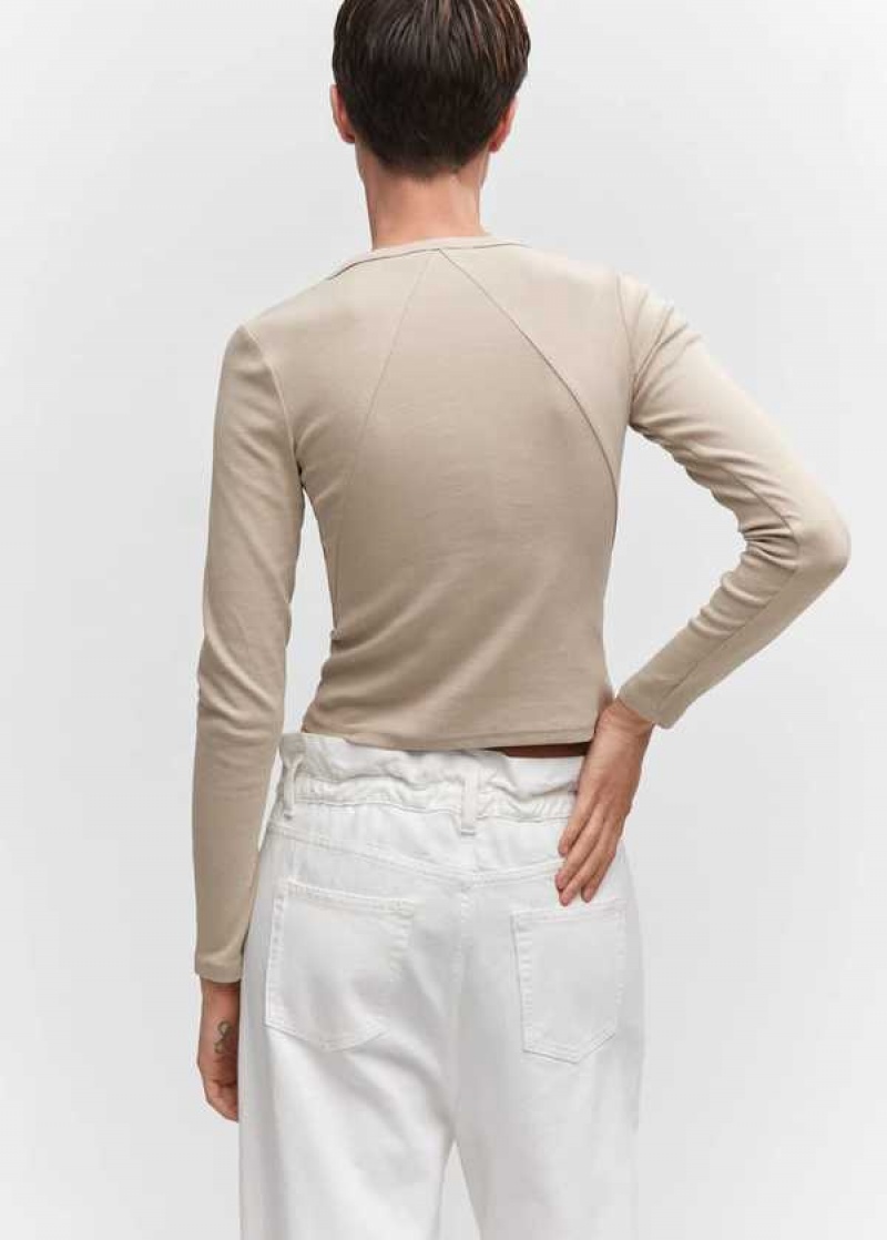 Mango Long Sleeve Bavlněné T-shirt | MNG-25002