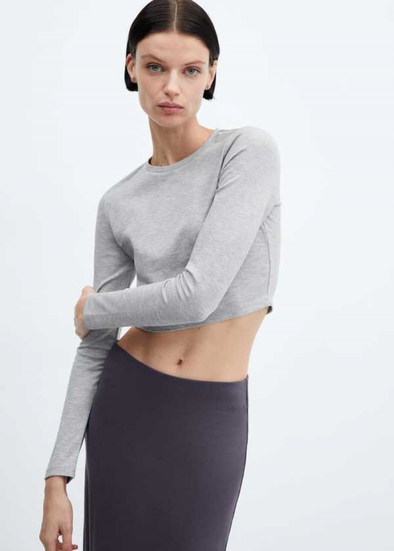 Mango Long-sleeved Cropped T-shirt | MNG-25151