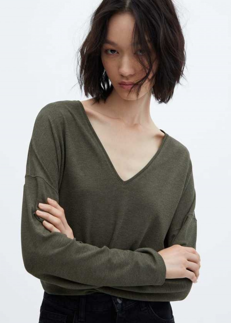 Mango Long-sleeved V-neck T-shirt | MNG-24954