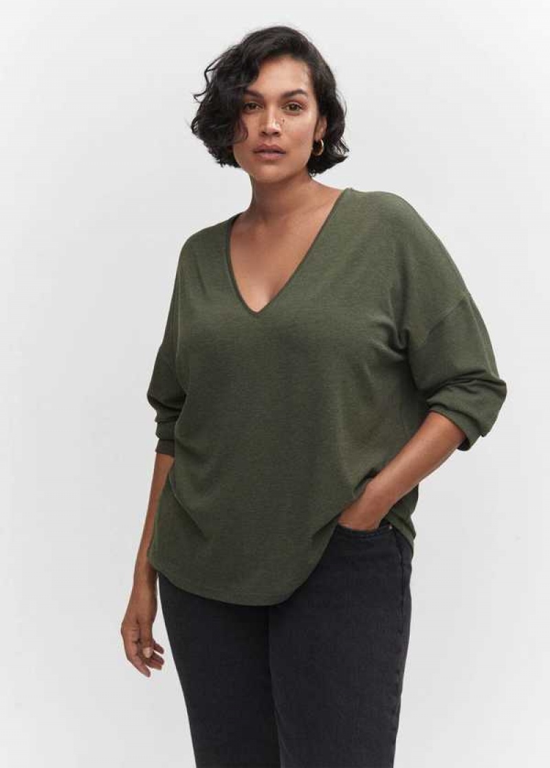 Mango Long-sleeved V-neck T-shirt | MNG-24954