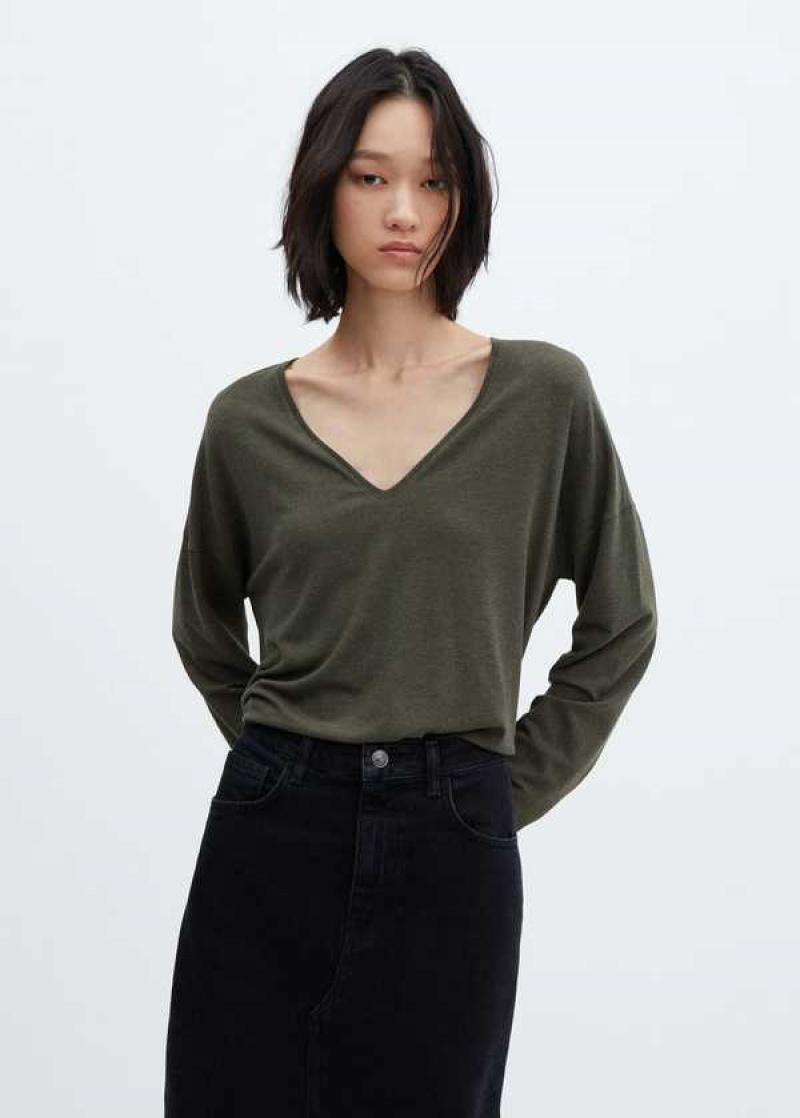 Mango Long-sleeved V-neck T-shirt | MNG-24954