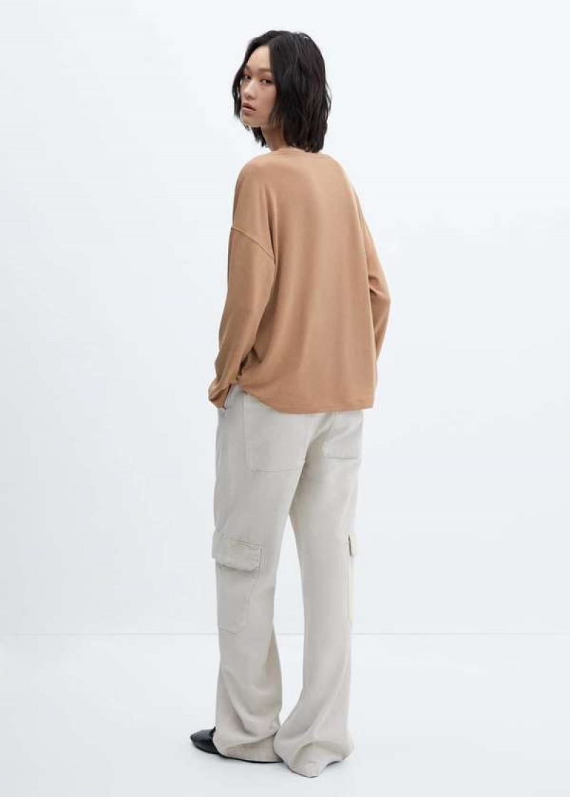 Mango Long-sleeved V-neck T-shirt | MNG-24963