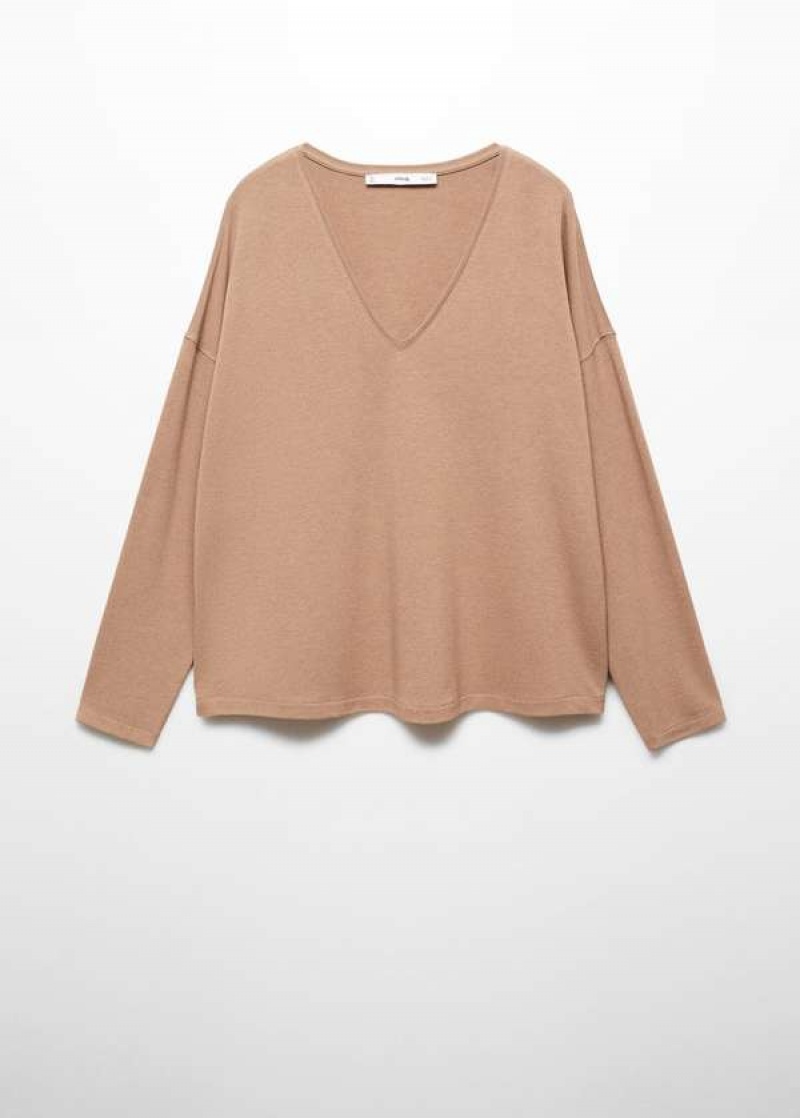 Mango Long-sleeved V-neck T-shirt | MNG-24963