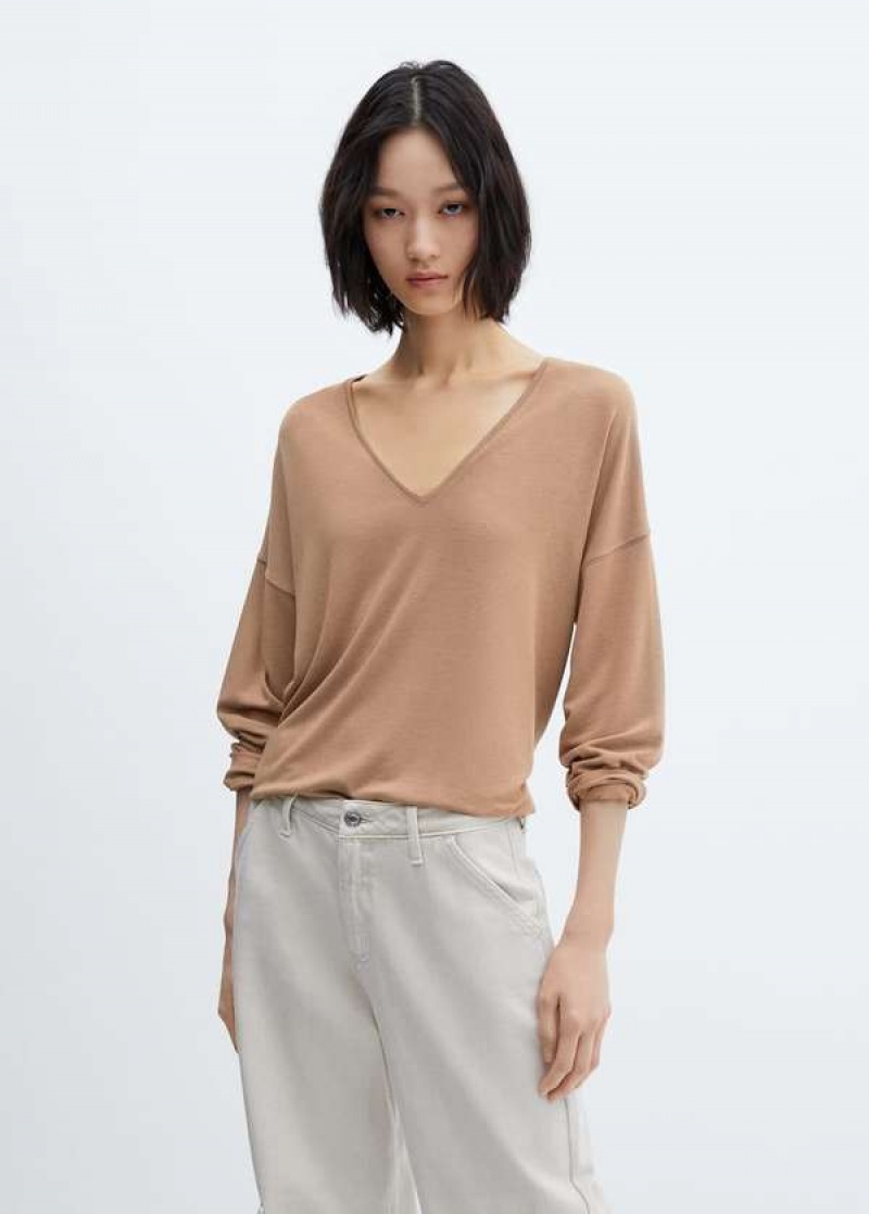 Mango Long-sleeved V-neck T-shirt | MNG-24963